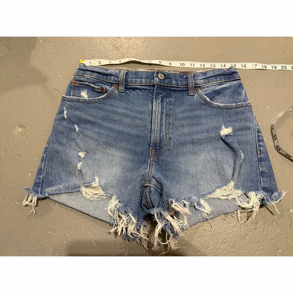 Abercrombie & Fitch Shorts Womens Blue HighRise The Mom Fit Cut Off 4" Size 8/29